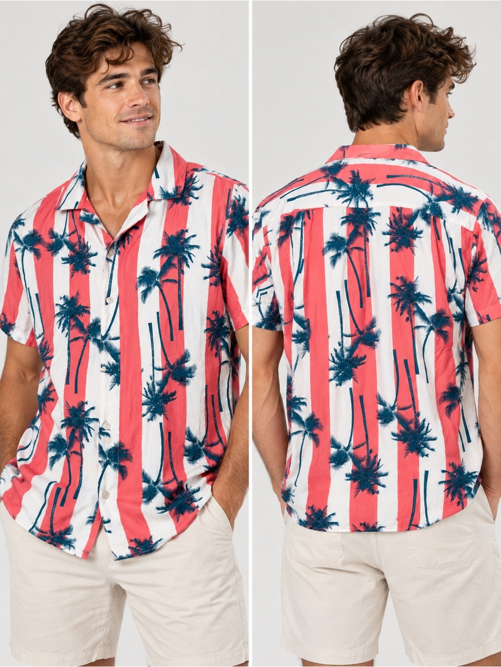 Original Use Tropical Palm Tree Hawaiian Shirt Size L 100% Rayon